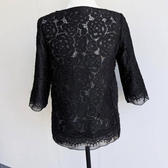 Sandra Angelozzi floral lace 3/4 sleeve semi sheer blouse - Picture 6 of 7
